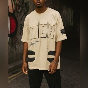 time + space Tech Pocket Graphic Tee — 3XL, NWT (Khaki/Black)